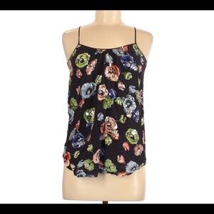 REBECCA TAYLOR Silk Black Floral Sequined Racerback Tank Top